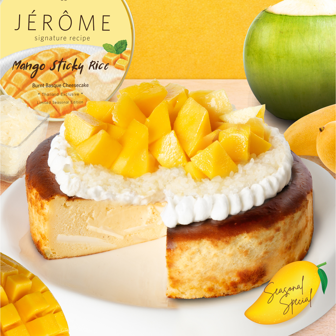 Mango Sticky Rice Basque Cheesecake